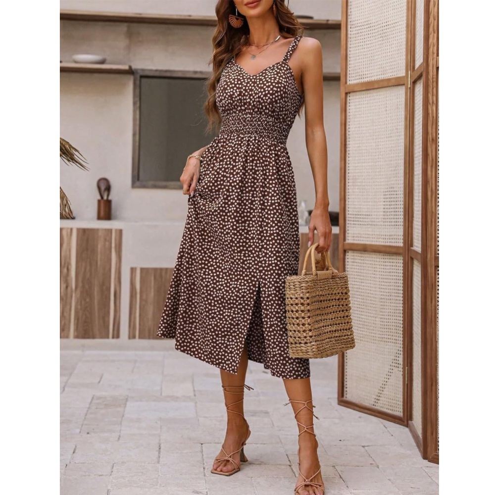 Women's Floral Print Slit Thigh Cami Midi Dress Size Medium